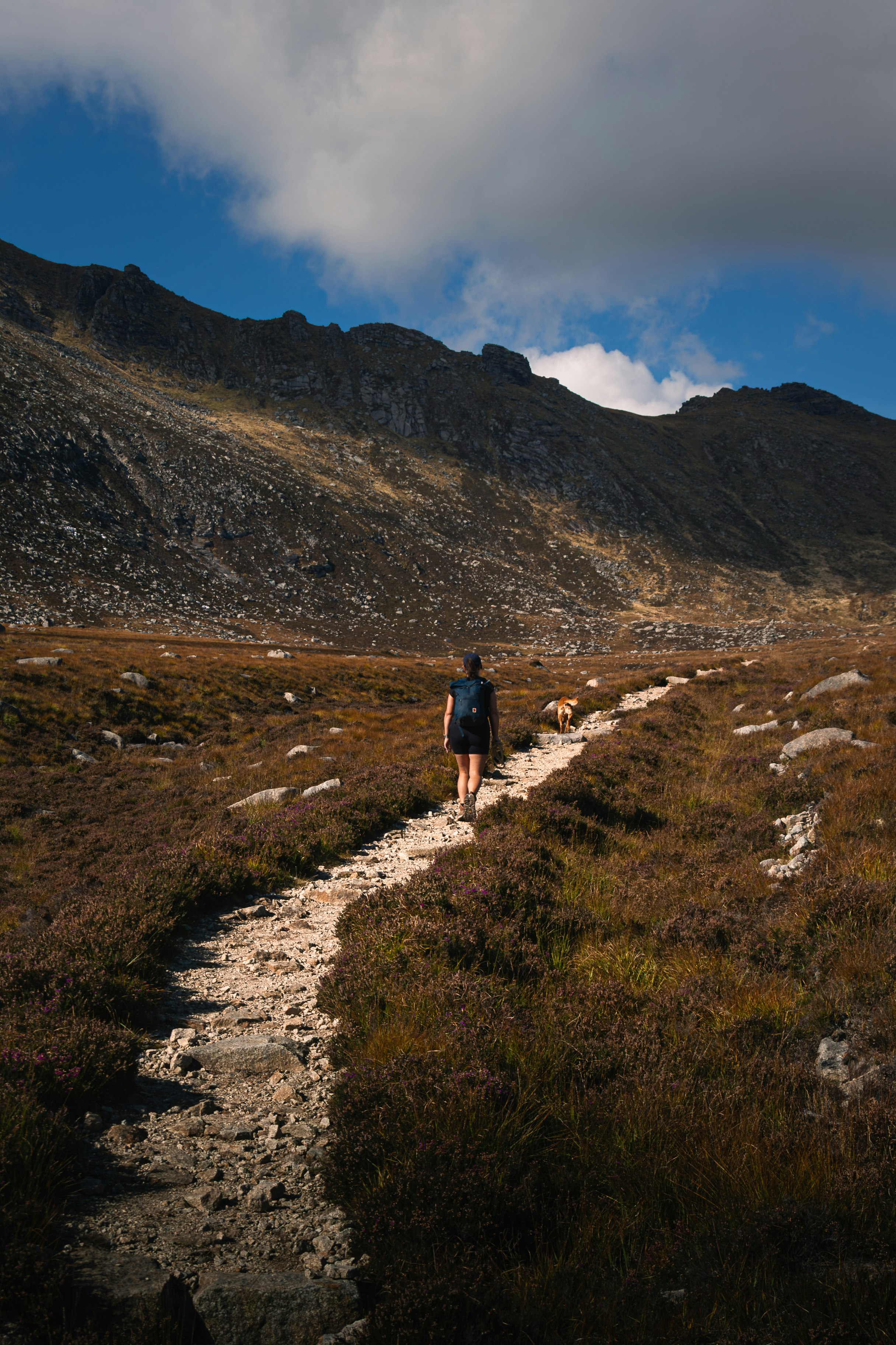 Kerry and Rudi walking towards North Goatfell