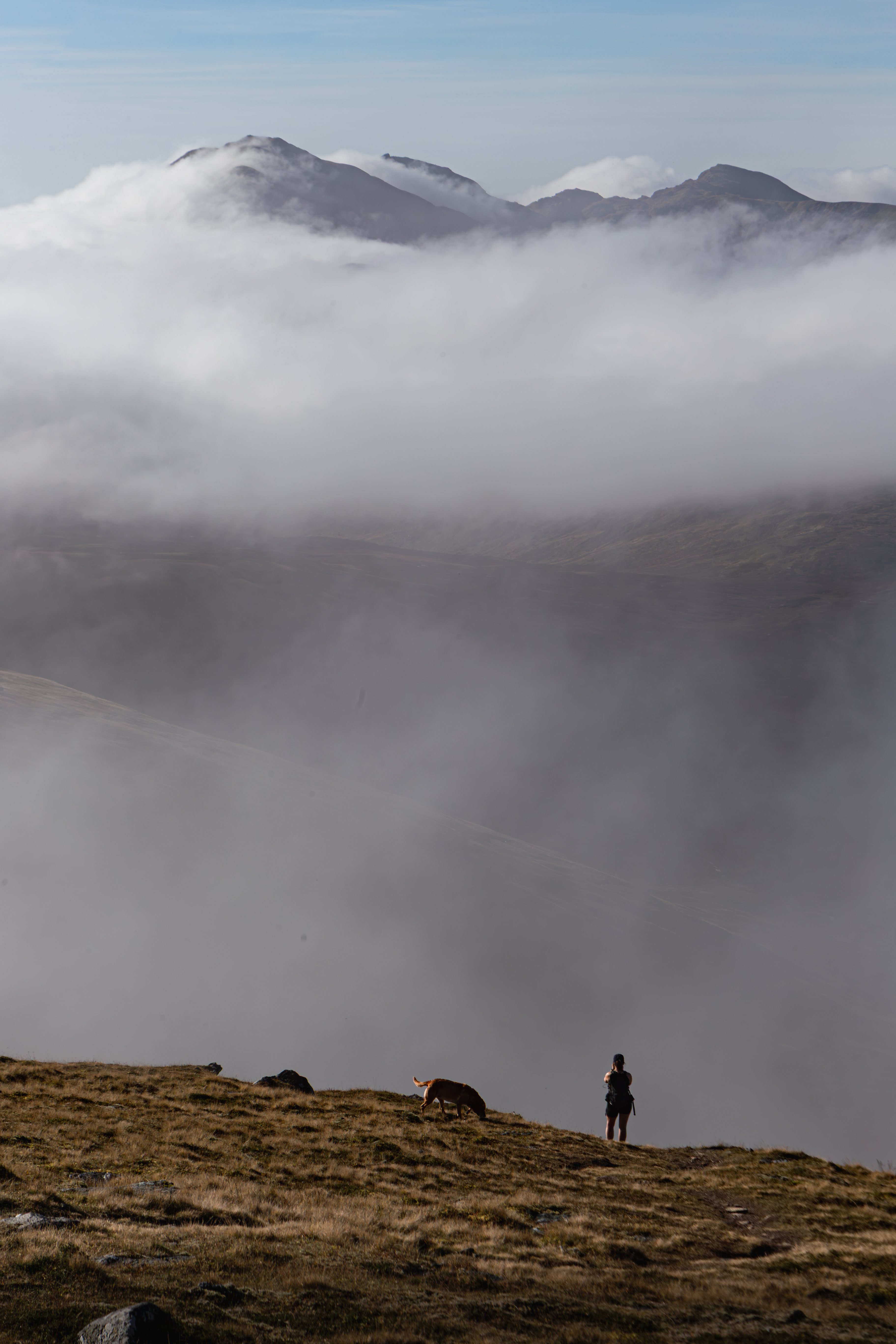 Kerry and rudi looking at cloud inversion on the Tarmachan Ridge